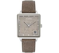 Bulova Men's Frank Lloyd Wright Limited Edition 'Ennis House' Silver Stainless Steel Watch, Grey Leather Strap Watch, Textured Medallion Grey Pattern Dial, 3 Hand (Model: 96A314), Gray, Frank Lloyd