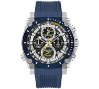 Bulova Men's Icon High Precision Quartz Chronograph Watch, Curved Mineral Crystal, 300m Water Resistant, Continous Sweeping Secondhand, Luminous Markers, Stainless Steel/Blue Rubber Strap/Yellow