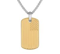 Bulova Men's Jewelry Two-Tone Matte Finish Stainless Steel, The Stars And Stripes and 150Bulova Etching, Rounded Box Link Chain Necklace Adjusts From 24" To 26" Style: BVP1115-GSTNA