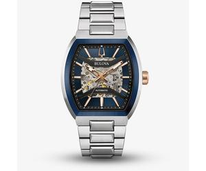 Bulova Mens Maquina Automatic Blue Dial Skeleton Watch 98A319