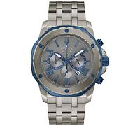 Bulova Men's Marine Star 'Series A' Chronograph Quartz Watch, Luminous Markers, Rotating Dial, 100M Water Resistant, 44mm, Gray IP/Blue IP, Modern