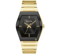 Bulova Men's Modern Gemini 3-Hand Quartz Silver Stainless Steel Watch, Edge-to-Edge Crystal, Gold/ Black Dial, Modern