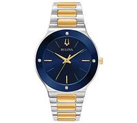 Bulova Men's Modern Millenia 3-Hand Quartz Watch, Edge-to-Edge Crystal with Diamonds, Two-Tone Gold/Blue Dial, 43, Modern