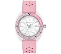 Bulova Men's Oceanographer Snorkel Ceramic Case and Pink Perforated Rubber Strap Watch, Flamingo Caseback Style:98B460