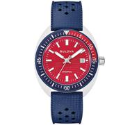 Bulova Mens Quartz Snorkel - America 250th Sail 4th Special Edition: 41mm White Hybrid Ceramic Case with Blue Rubber Strap and Red Dial (Style: 98B474)