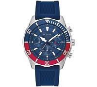 Bulova Men's Sport Chronograph Silicone Strap Watch, Blue Strap/Stainless Steel, Classic Chronograph