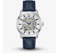 Bulova Mens Sutton Automatic Blue Skeleton Dial Leather Strap Watch 96A330