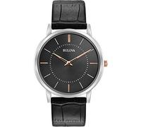 Bulova Men's Ultra Slim Designer Watch with Black Leather Strap 98A167