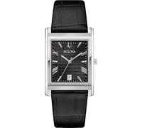 Bulova Men's Watch 96B445 Classic Rectangle Steel Leather Black, Black, Strap