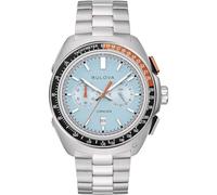 Bulova Racer Watch 98B432, Men's Chronograph, Stainless Steel Case, Light Blue Dial, Light Blue/Silver, bracelet