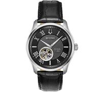 Bulova Mens Watch Automatic Black Leather Strap 96a217
