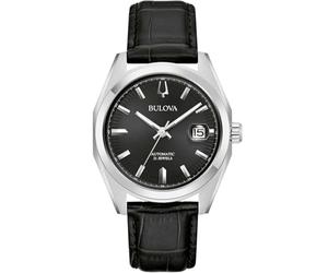 Bulova Surveyor Automatic Men's Watch Black Leather Strap 3 Bar Water Resistance Case Diameter 39mm 96B435
