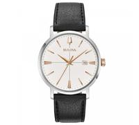 Bulova Men's Designer Watch Leather Strap - Black Rose Gold Classic Aerojet Wrist Watch 98B254