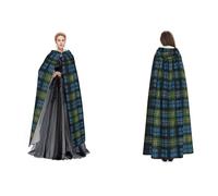 BULQAPZDF Blue And Green Scottish Tartan Full-Length Hooded Velvet Cloak For Adult Men And Women - Witch, Vampire, Devil Costume - Cosplay And Fancy Dress