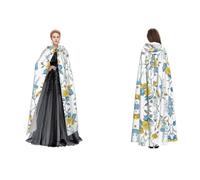 BULQAPZDF Blue Flower Floral Pattern Roses Print Full-Length Hooded Velvet Cloak For Adult Men And Women - Witch, Vampire, Devil Costume - Cosplay And Fancy Dress