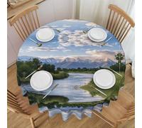 BULQAPZDF Grand Teton National Park Round Tablecloth With Lace 60 Inches, Wrinkle Resistant, Suitable For Kitchen, Dining Room, Party Courtyard Decoration, Tea Room Decoration Tablecloth
