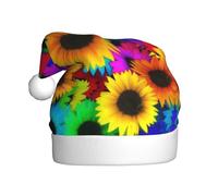 BULQAPZDF Rainbow Sunflower Adult Christmas Hat With Fluffy Pom Pom - Festive Soft Plush Santa Hat For Xmas Party