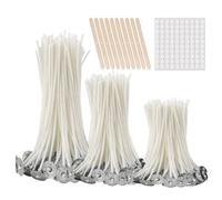 buluker300Pcs Functional Smokeless Candle Wicks,100pcs Wicks Sticker, Pre Waxed Cotton Wick with Metal Sustainer Tabs for Pillar Candle Making and Candle DIY, 9cm/3.5in,15cm/6in,20cm/8in