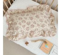 BuLuTu Cotton Muslin King Pillow Case, Chic Shabby Pink Floral Print Pillowcase for Teens Adults Children, French Country Ruffled Edges Pillow Cases,36x20 inch, 1 Piece, Pink Peony