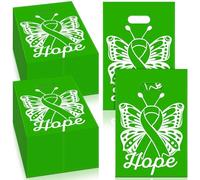 Bulyoou 100 Pcs Mental Health Awareness Gift Bags Bulk 12 x 8 Inch Green Ribbon Plastic Goody Treat Liver Cancer Cerebral Palsy Awareness Bag with Handles for Events Men Women Teens
