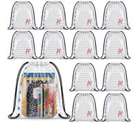 Bulyoou 12 Pcs Back to School Drawstring Bags Transparent Notebook Drawstring Backpack First Day of School Favors Bulk Clear Waterproof PVC Backpack Welcome Back Party Decor Teachers Office Supplies