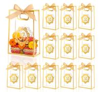 Bulyoou 12 Pcs Indian Return Plastic Gift Bags for Wedding Bulk 10 x 7 Inches Hindu Religious Pooja Wedding Party Favor Bags with Handle Small Diwali Pouch for Indian Pooja Housewarming (Om Symbol)