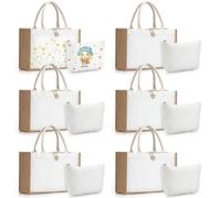 Bulyoou 12 Pcs Sublimation Blank Tote and Makeup Bags Set, Reusable Canvas Polyester Tote Bags for DIY Craft Burlap Gift Makeup Cosmetic Pouches for Women Shopping Grocery Bridesmaids, White, 14.57