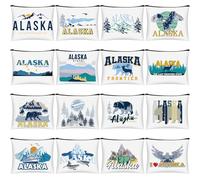 Bulyoou 16 Pcs City Cosmetic Bag New York Souvenir Gifts Makeup Bag Italy Los Angeles Travel Vacation Zipper Pouch Purse for Women Birthday Trip Gifts Party Favors, bright color, Alaska