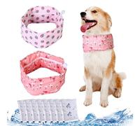 Bulyoou 2 Pcs Dog Cooling Bandana Collar Cooling Pet Scarf with 10 Recyclable Ice Packs Adjustable Dog Neck Wrap for Hot Weather Summer Cats and Dogs(S,Pink Flamingo&Strawberry)