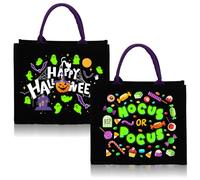 Bulyoou 2 Pcs Halloween Canvas Candy Tote Bag with Handle, Glow in the Dark Happy Halloween Ghosts Reusable Bags for Trick or Treating(Classic)