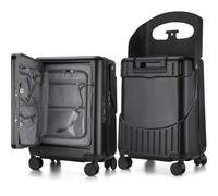 Bulyoou 20 Inch Ride on Luggage with Seat for Kids Top Opening Aluminum Frame Suitcase with Spinner Wheels Locks for Travel, Black, 20.87 x 13.98 x 9.84 inches