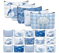 Bulyoou 20 Pcs Ocean Themed Makeup Bags Bulk - Summer Beach Accessories Toiletry Cosmetic Pouch Zipper Seashell Bags, Cruise Travel Survival Kit Gifts Party Favors for Women Teens Clients Friends