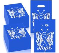 Bulyoou 200 Pcs Blue Ribbon Gift Bags Bulk 12 x 9 Inch Child Abuse Prostate Colon Cancer Awareness Plastic Goody Treat Bags with Handles for Fundraiser Charity Events