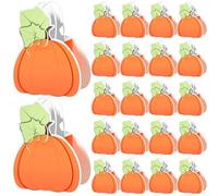 Bulyoou 24 Pack Fall Pumpkin Gift Bag with Handle Fall Treat Goodie Bag Reusable Pumpkin Shaped Thank You Gift Bags for Friends Teachers Thanksgiving Halloween Party Supplies