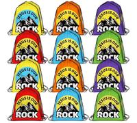 Bulyoou 24 Pcs Christian Bags Religious Drawstring Bags Jesus Is Our Rock Vbs Drawstring Backpacks Bulk Large Religious Gifts for Sunday School Church Graduation Themed Party Favors