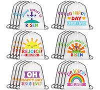 Bulyoou 24 Pcs Christian Easter Drawstring Backpack He Lives Drawstring Religious Nativity He Is Risen Christian String Bag for Sunday School Church Classroom Prizes Party Favors Supplies Gift