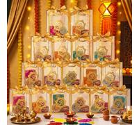 Bulyoou 24 Pcs Indian Return Plastic Gift Bags for Wedding Bulk 10 x 7 Inches Hindu Religious Pooja Wedding Party Favor Bags with Handle Small Diwali Pouch for Indian Pooja Housewarming (Om Symbol)