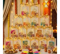 Bulyoou 24 Pcs Indian Return Plastic Gift Bags for Wedding Bulk 10 x 7 Inches Hindu Religious Pooja Wedding Party Favor Bags with Handle Small Diwali Pouch for Indian Pooja Housewarming (Lotus)