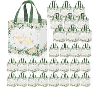 Bulyoou 30 Pcs Green Floral Wedding Gift Bag Bulk, Bridal Shower Gift Bag, Reusable Non Woven Welcome Handbag for Bride to Be Anniversary Engagement Gifts