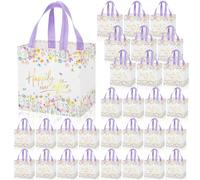 Bulyoou 30 Pcs Purple Floral Wedding Gift Bag Bulk, Bridal Shower Gift Bag, Reusable Non Woven Welcome Handbag for Bride to Be Anniversary Engagement Gifts