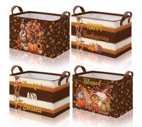 Bulyoou 4 Pcs Fall Storage Basket for Gifts Empty Large Thanksgiving Turkey Storage Bins with Handles 15 x 10 x 8 Fabric Laundry Baskets Harvest Collapsible Organizer Boxes for Home Clothes Toys Books