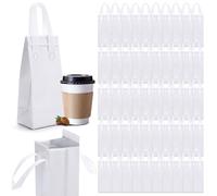 Bulyoou 50 Pcs Insulated Single Cup Drink Carrier Bags Bulk Thermal Insulation Take Away Bags Portable Takeout Coffee Carrier Reusable Bags with Handle for Hot Cold Beverage Cooler Catering Grocery
