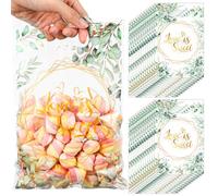 Bulyoou 50 Pcs Wedding Party Favors Bags Love Is Sweet Plastic Gift Candy Goodies Treat Buffet Bags for Guest Greenery Birthday Gender Reveal Baby Shower Decor Supplies (Love)