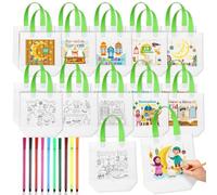 Bulyoou 60 Pack Eid Holiday Coloring Gift Bags with Coloring Pens for Kids, Ramadan Mubarak Candy Gift Bags, Ramadan Kareem Reusable Canvas Party Favors