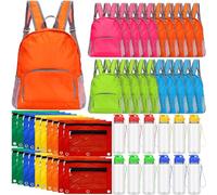 Bulyoou 60 Pcs Back to School Supplies with Backpacks Water Bottle Pencil Pouch Bulk School Backpack Donate Set for School, Multicolor, Novel