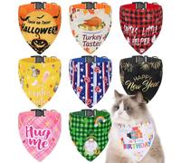Bulyoou 9 Pcs Holiday Cat Collars Accessories Adjustable Cats Breakaway Collars Bandanas Kitty Holiday Triangle Kerchief Bibs Puppy Washable Scarf for Halloween Thanksgiving Christmas Decoration