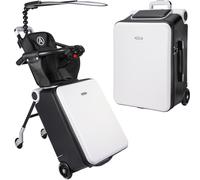 Bulyoou Carry on Luggage with Seat for Kids Expandable Ride on Suitcase with Spinner Wheels and Locks for Travel, White, Overall size: about 35.83 x 13.39 x 18.5 inches, Sunshade Style