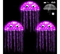 Bulyoou Halloween DIY Jellyfish Costume Set 3 Clear Bubble Umbrella 25 Yards Iridescent White Ribbon 3 LED String Lights and 3 Pair of Googly Eyes Halloween Costume Sea Creature Cosplay (Pink)