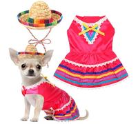 Bulyoou Mariachi Mexican Pet Dog Costume Set Mexican Dog Dress and Sombrero Charro for Chihuahua Puppy Cat Pet Mexico Costume Halloween Mexico Independence Day Día De Los Muertos Themed Party(S)