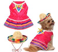 Bulyoou Mariachi Mexican Pet Dog Costume Set Mexican Dog Dress and Sombrero Charro for Chihuahua Puppy Cat Pet Mexico Costume Halloween Mexico Independence Day Día De Los Muertos Themed Party(M)
